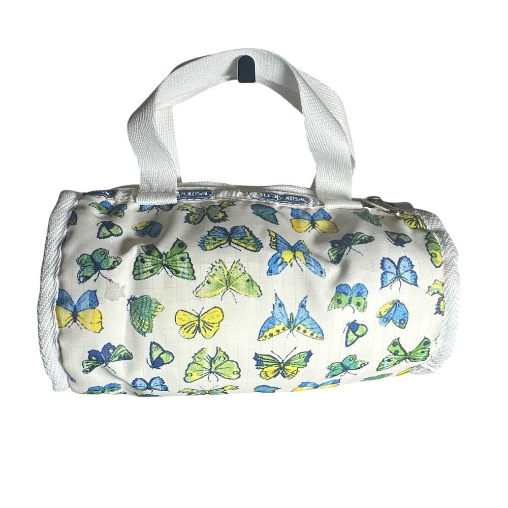 Vintage LeSportsac Butterfly Mini Duffel Bag White Made in USA 1980s small